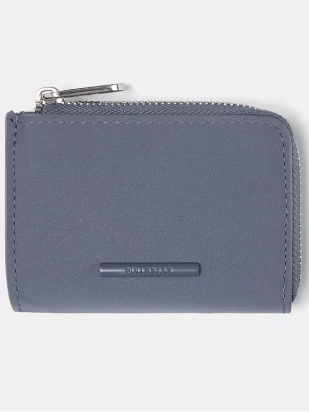 NWOT Pull&Bear gray zippered wallet, faux leather, logo plaque